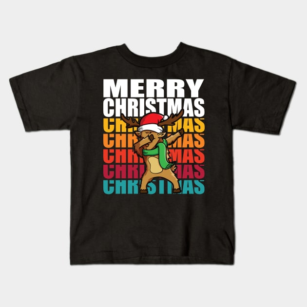 Merry Christmas Dabbing Reindeer Kids T-Shirt by RadStar